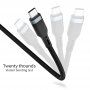 WIWU 3v1 pleten podatkovni in polnilni kabel USB-A / USB-C / Lightning / micro USB za iPhone / iPad / iPod / AirPods - 1,2 m - črna