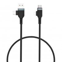 WIWU 4v1 pleten podatkovni in polnilni kabel USB-A / USB-C / Lightning za iPhone / iPad / iPod / AirPods - 1,2 m - črna