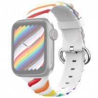 Prepleten silikonski pasek za Apple Watch 42mm / 41mm / 40mm / 38mm - belo-mavričen