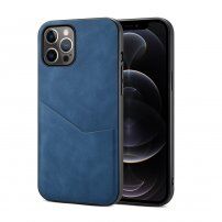 Zaščitni ovitek s PU usnjenim žepom za iPhone 12 Pro Max - modro