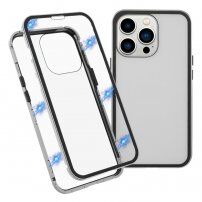 Etui za celoten telefon iz kaljenega stekla s kovinskim okvirjem za iPhone 13 Pro - srebro