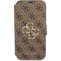 Guess 4G Metal Logo flip ovitek za iPhone 13 - rjava