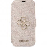 Guess 4G Metal Logo flip ovitek za iPhone 13 - roza