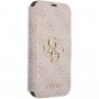 Guess 4G Metal Logo flip ovitek za iPhone 13 - roza