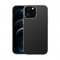 Odporen etui s teksturo usnja za iPhone 12 Pro Max - črna