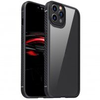 Odporen prozoren etui s teksturo karbona za iPhone 12 Pro Max - črna