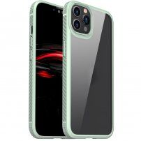 Odporen prozoren etui s teksturo karbona za iPhone 12 / 12 Pro - zelena