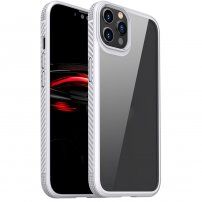 Odporen prozoren etui s teksturo karbona za iPhone 12 / 12 Pro - bela