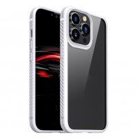 Odporen prozoren etui s teksturo karbona za iPhone 13 Pro Max - bela