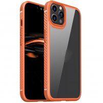 Odporen prozoren etui s teksturo karbona za iPhone 11 Pro - oranžna