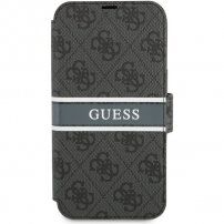 Guess 4G Printed Stripe flip etui za iPhone 13 - siva