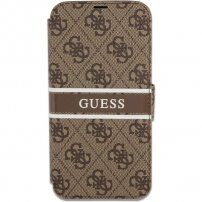 Guess 4G Printed Stripe flip etui za iPhone 13 mini - rjava