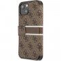 Guess 4G Printed Stripe flip etui za iPhone 13 - rjava