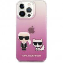 Karl Lagerfeld Ikonik Karl and Choupette ovitek za iPhone 13 Pro Max - roza