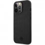 Mercedes Genuine Leather Meshed usnjeni ovitek za iPhone 13 Pro Max - črna