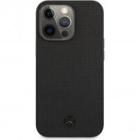 Mercedes Genuine Leather Meshed usnjeni ovitek za iPhone 13 Pro Max - črna
