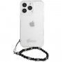 Guess Script and Black Pearls ovitek s črnimi kroglicami za iPhone 13 Pro Max - jasno