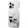 Karl Lagerfeld Liquid Glitter Karl and Choupette ovitek za iPhone 13 Pro Max - srebro