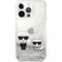 Karl Lagerfeld Liquid Glitter Karl and Choupette ovitek za iPhone 13 Pro Max - srebro