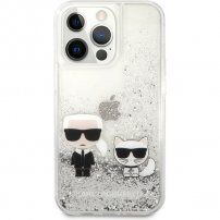 Karl Lagerfeld Liquid Glitter Karl and Choupette ovitek za iPhone 13 Pro Max - srebro