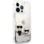 Karl Lagerfeld Liquid Glitter Karl and Choupette ovitek za iPhone 13 Pro Max - srebro