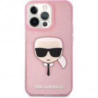 Karl Lagerfeld Full Glitter Karl Head ovitek za iPhone 13 Pro Max - roza