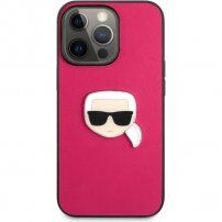 Karl Lagerfeld Leather Karl Head ovitek za iPhone 13 Pro Max - fuksija