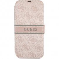 Guess 4G Printed Stripe flip etui za iPhone 13 - roza