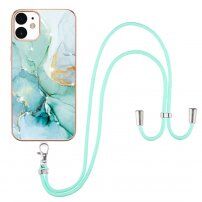 Marmornat etui z vrvico za iPhone 12 / 12 Pro - turkizna