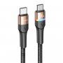 Usams svetleči opleten kabel za prenos in polnjenje PD USB-C / USB-C za iPhone / iPad / MacBook / AirPods - 1,2 m - zlati