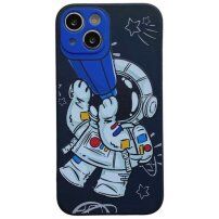 Etui iz mehke plastike astronavt z daljnogledom za iPhone 13 Pro - temno modra