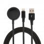 2v1 opleten kabel za prenos in polnjenje USB-A / Lightning / magnetni disk za iPhone / iPad / Apple Watch / AirPods - 1 m - črna