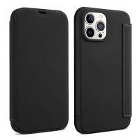 Ovitek z etuijem za kartice iz silikona in PU usnja za iPhone 13 Pro - črna
