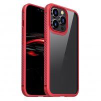 Odporen prozoren etui s teksturo karbona za iPhone 13 Pro - rdeče
