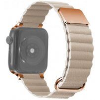Usnjena magnetna zapestnica s kovinskimi detajli za Apple Watch Ultra 49mm / 46mm / 45mm / 44mm / 42mm - bež
