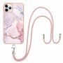 Marmornat etui z vrvico za iPhone 12 / 12 Pro - roza