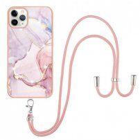 Marmornat etui z vrvico za iPhone 13 mini - roza