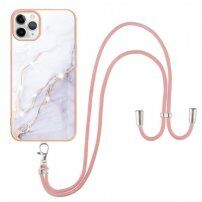 Marmornat etui z vrvico za iPhone 13 mini - belo-roza