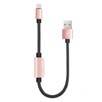 BENKS USB kabel s strelovodnimi moškimi in ženskimi priključki za hranjenje in poslušanje glasbe hkrati Apple iPhone - 25cm - roza-zlato