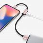 BENKS USB kabel s strelovodnimi moškimi in ženskimi priključki za hranjenje in poslušanje glasbe hkrati Apple iPhone - 25cm - roza-zlato