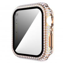 Ovitek s kamenčki s kaljenim steklom za Apple Watch 40mm - roza-zlato