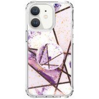Zaščitni ovitek marmornat mozaik z držalom za iPhone 11 - vijolična