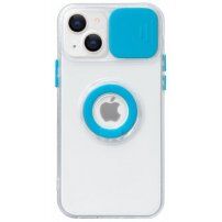 Prozoren etui z držalom za prst in poklopcem fotoaparata za iPhone 13 - modro