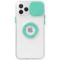Prozoren etui z držalom za prst in poklopcem fotoaparata za iPhone 13 Pro - turkizna