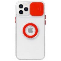 Prozoren etui z držalom za prst in poklopcem fotoaparata za iPhone 13 Pro - rdeče