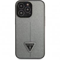 Guess Saffiano Triangle etui za iPhone 13 Pro - srebro