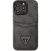 Guess 4G Saffiano Double Card etui z žepkom za kartice za iPhone 13 Pro Max - siva