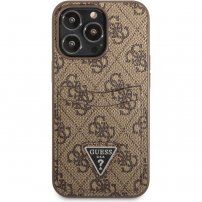 Guess 4G Saffiano Double Card etui z žepkom za kartice za iPhone 13 Pro Max - rjava