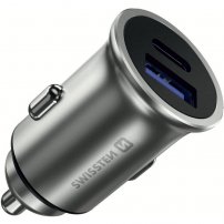 SWISSTEN CL 36W polnilec za avto PD USB-C / QC 3.0 - srebro