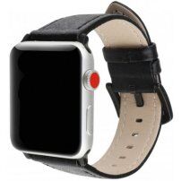 Metalna usnjena zapestnica za Apple Watch 42mm / 41mm / 40mm / 38mm - črna